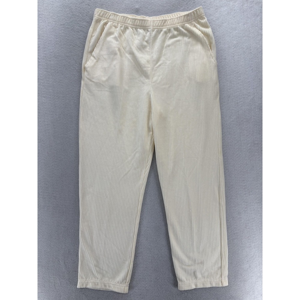 St. John Sport Velour Sweatpants Womens Small Beige Elastic Waist Lounge USA